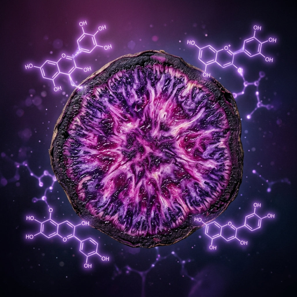 Ube purple yam cross-section showing anthocyanin compounds